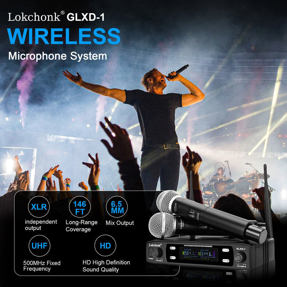 Dual Channel Wireless Mic System - Professional UHF Microphone for Stage and Karaoke