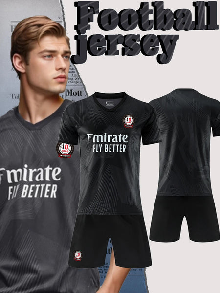 TOVIO Men's Breathable Football Uniform Set with Stylish Round Neck Top and Shorts black / 3XL