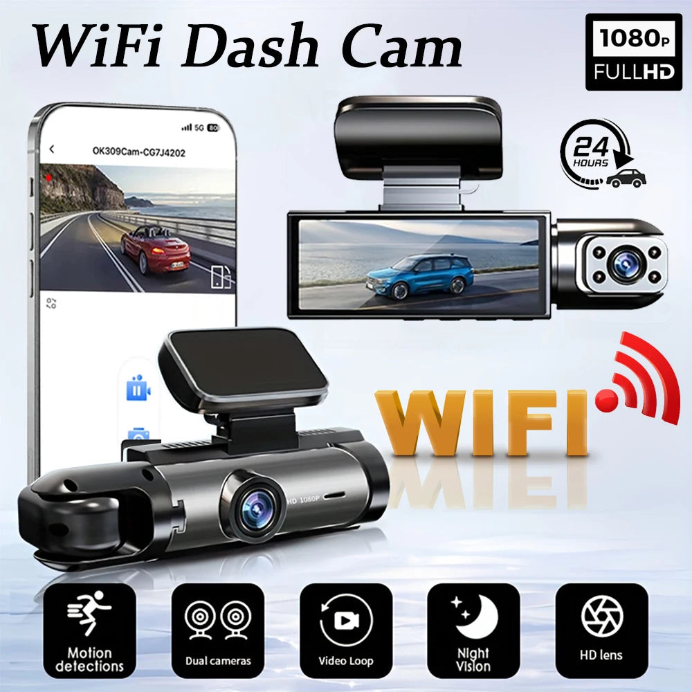 1080P WiFi Dual Dash Cam with Night Vision Dash Cam / With 64G SD Card