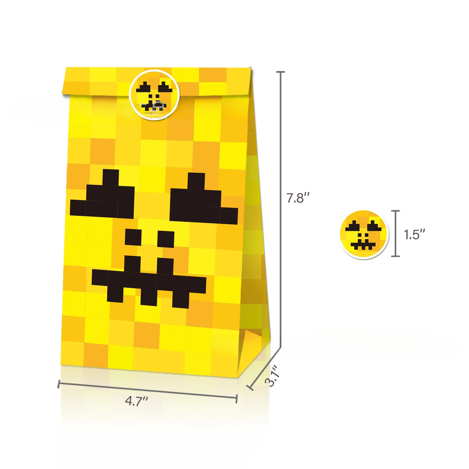 Game Pixel Mosaic Kraft Paper Candy Bags - 12/24/48pcs for Kids Parties yellow / 12pcs / 22X12X8cm