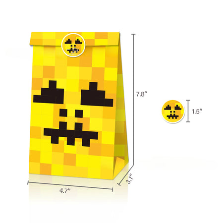 Game Pixel Mosaic Kraft Paper Candy Bags - 12/24/48pcs for Kids Parties yellow / 12pcs / 22X12X8cm