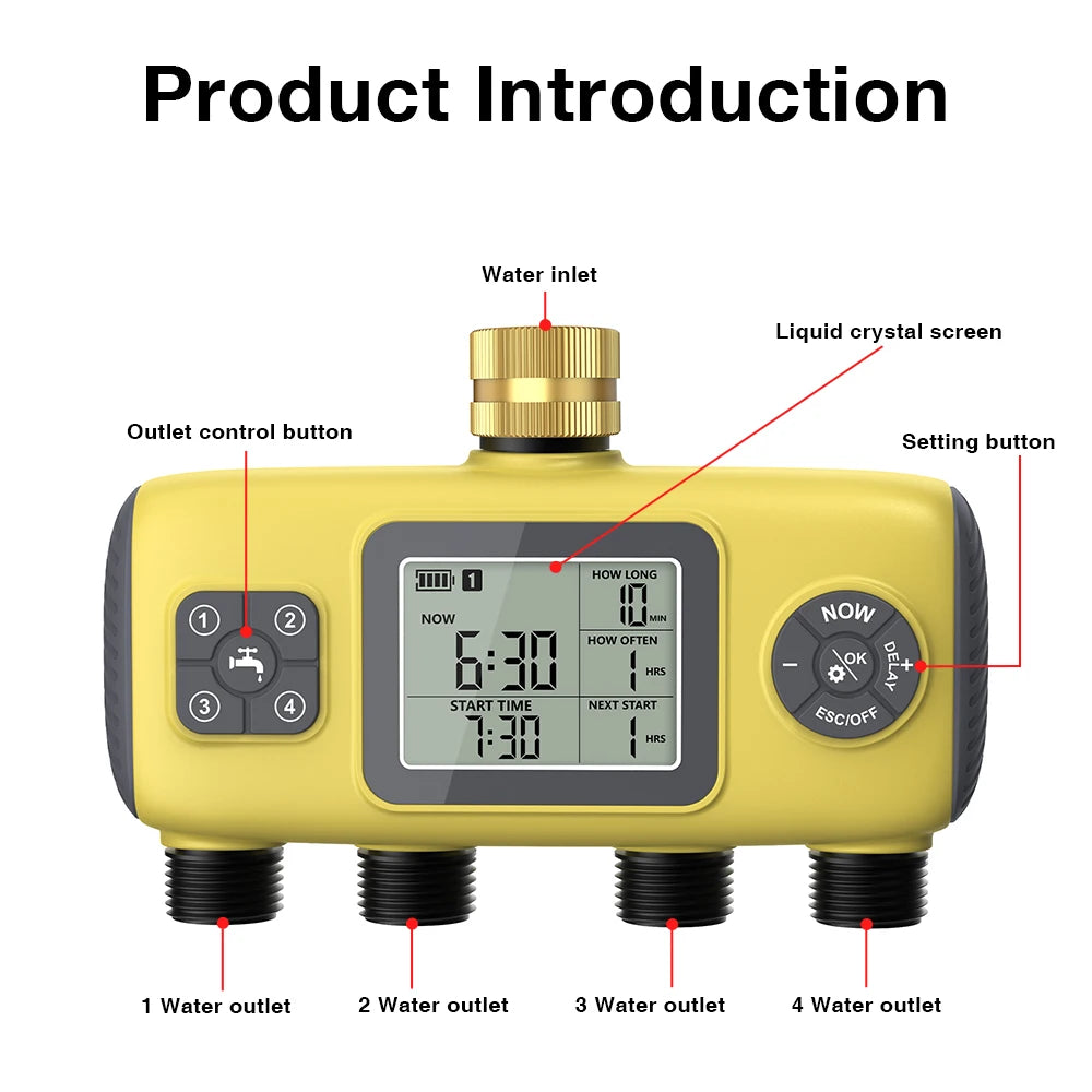 4-Outlet Water Timer &ndash; Rain Delay Programmable Sprinkler