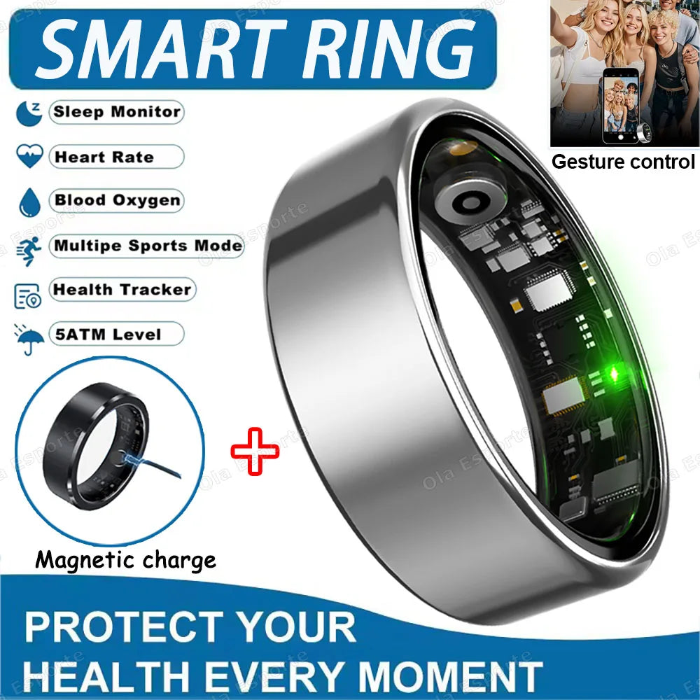 2025 Smart Ring: Heart Rate, Blood Pressure, Sleep Monitoring &amp; Motion Tracking Silver Cable / 12