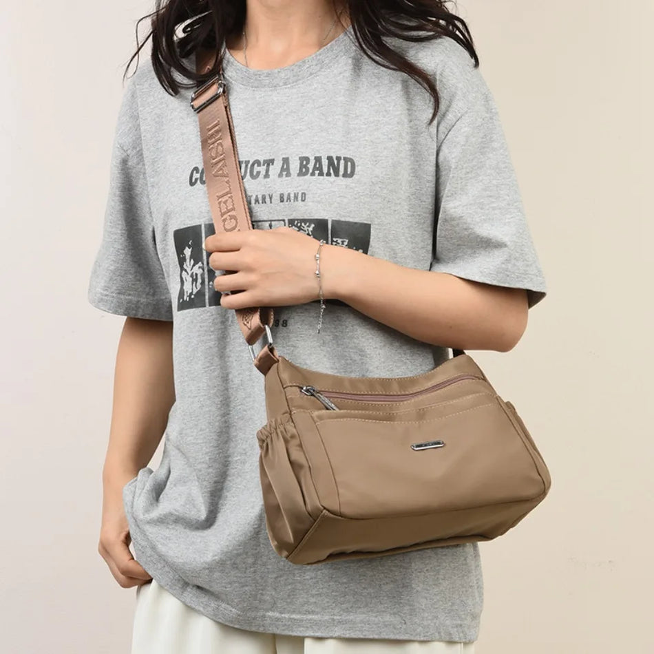 Geantă de umăr impermeabilă din nailon cu mai multe buzunare pentru femei, poșetă crossbody și geantă de mână de designer