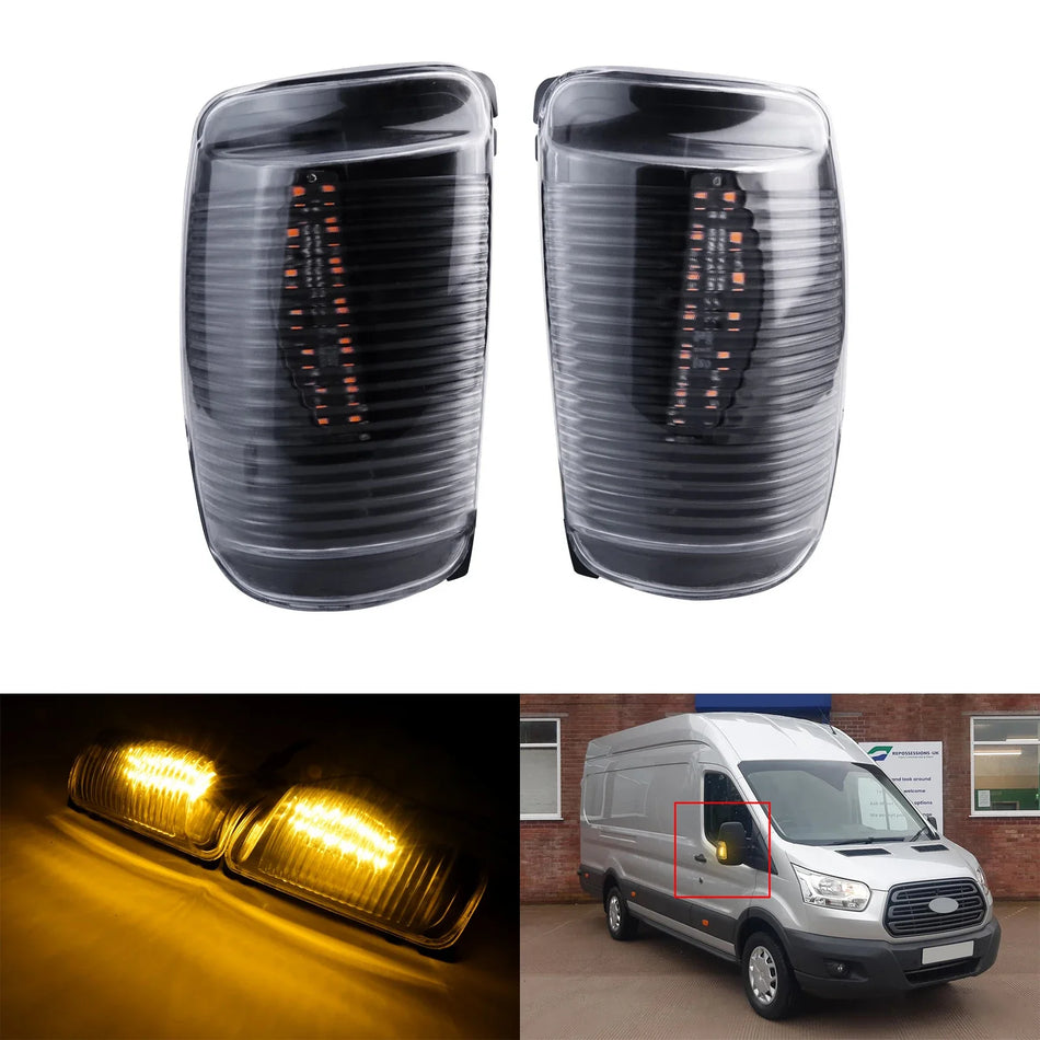 Door Wing Mirror LED Indicator Light for Ford Transit MK8 12V DC 12 x 1210 SMD LEDs Amber Signal Clear Lens