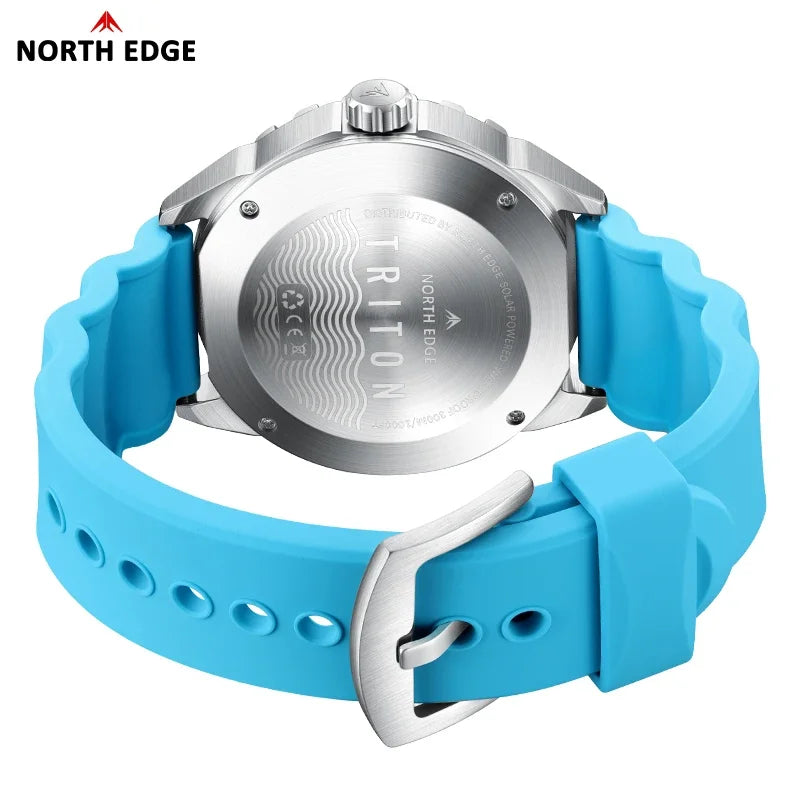 NORTH EDGE TRITON Solar Powered Luxury Diving Watch - 300M Waterproof Quartz