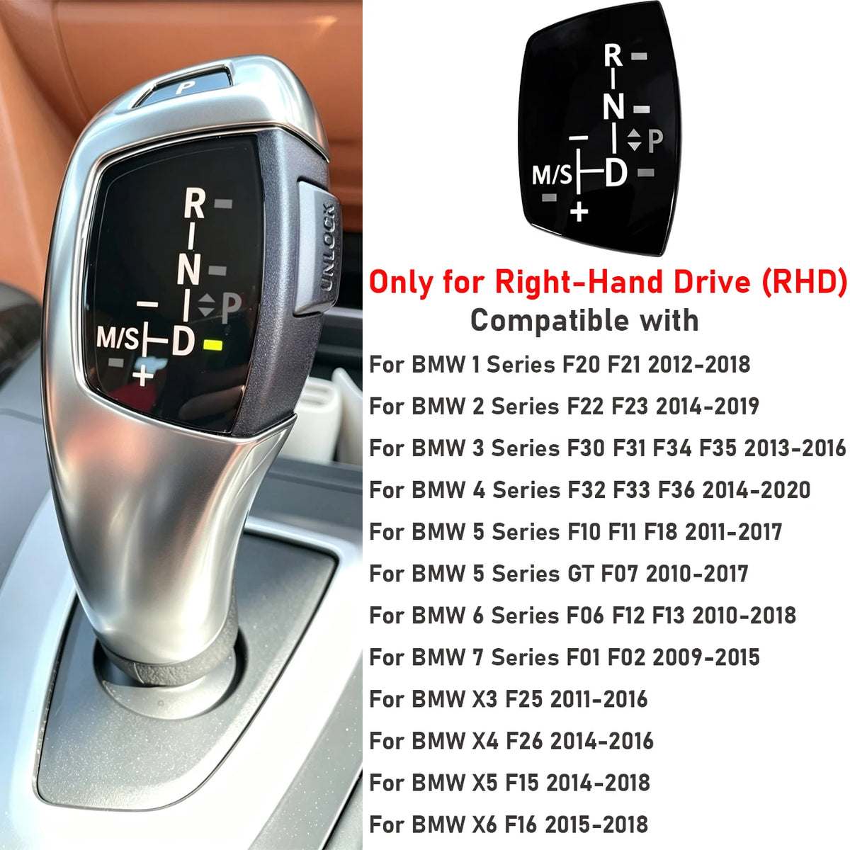 Gear Shift Knob Panel ABS Plastic for BMW F10 F11 F01 F30 F32 F25 X3 by InterCyprus Trading Ltd