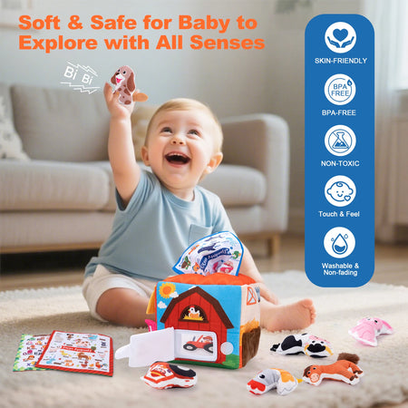 Coolplay Baby Soft Plush Animal Tissues Box &ndash; Sensory Cognition Toy for Toddlers
