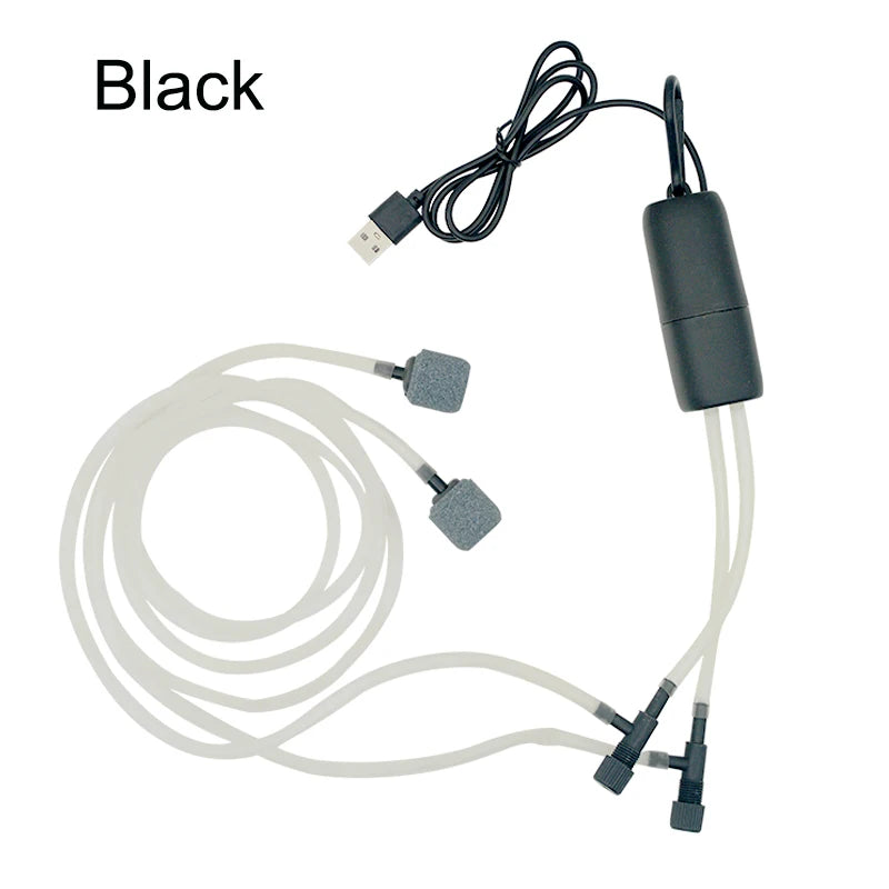 Aquarium USB Oxygen Air Pump &ndash; Silent Dual-Hole Air Volume Black
