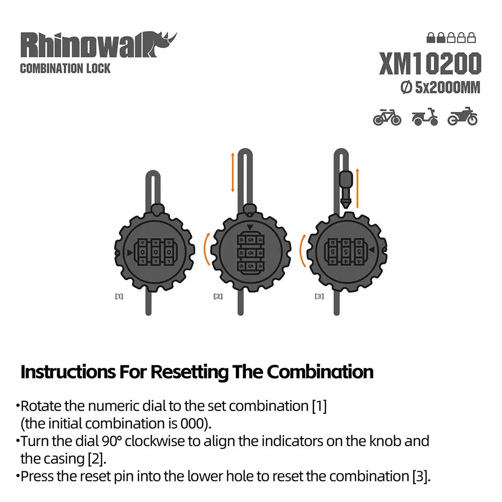 Rhinowalk Anti-theft Cable Lock 3 Digits Code Motorcycle Bike Anti-theft Security Steel Wire Lock Bike Accessory Summer by InterCyprus Trading Ltd