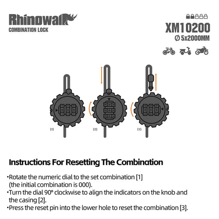Rhinowalk Anti-theft Cable Lock 3 Digits Code Motorcycle Bike Anti-theft Security Steel Wire Lock Bike Accessory Summer by InterCyprus Trading Ltd