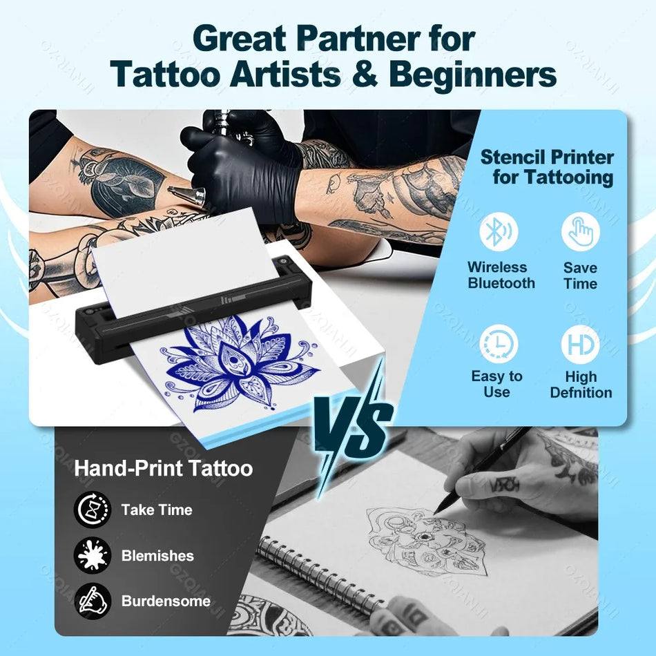 A4 Drahtloser Tattoo-Schablonendrucker Thermotransfer Tragbar für Telefon und PC