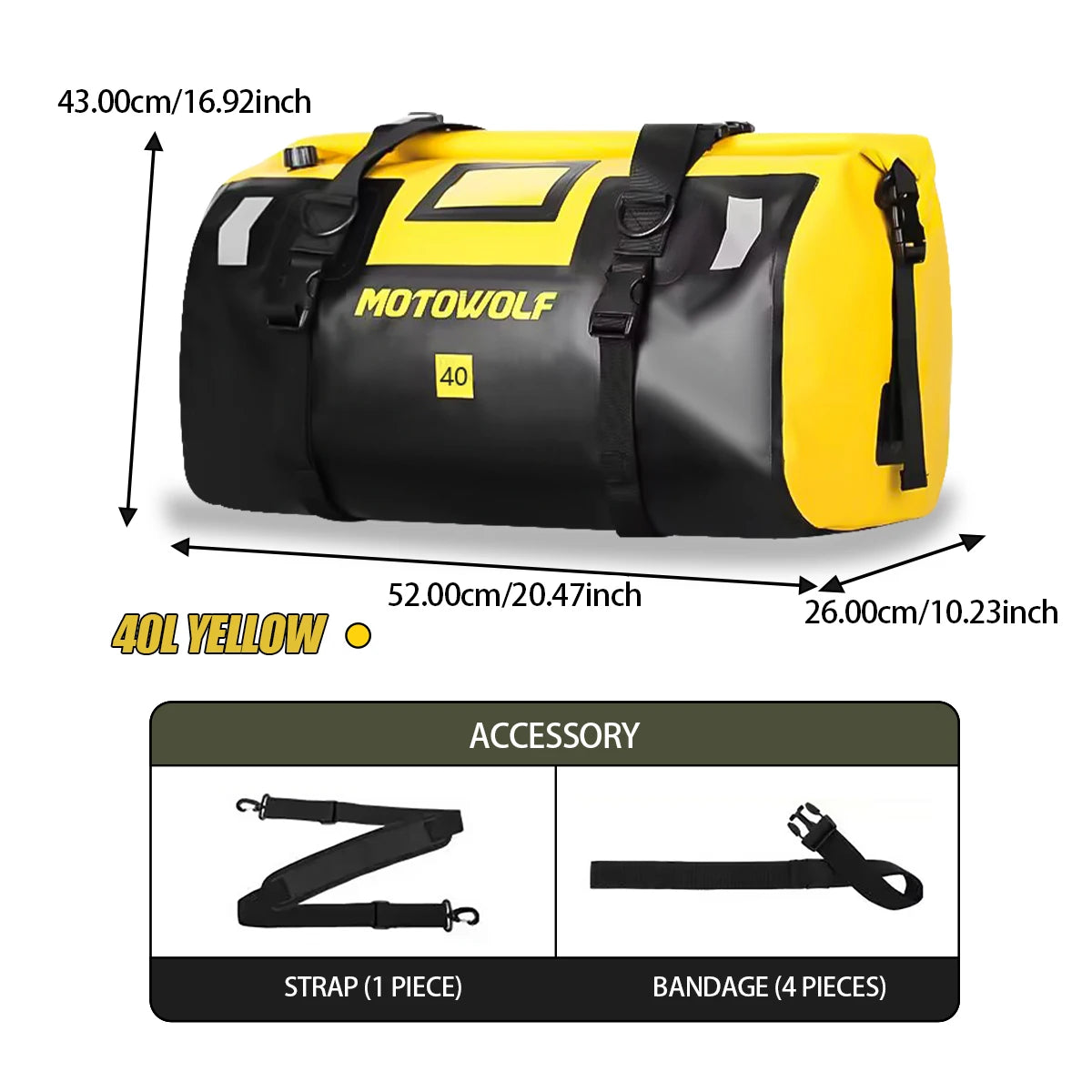 SOYAVISION Y-MC0052 &ndash; Waterproof Motorcycle Tail Bag 40L Yellow Logo
