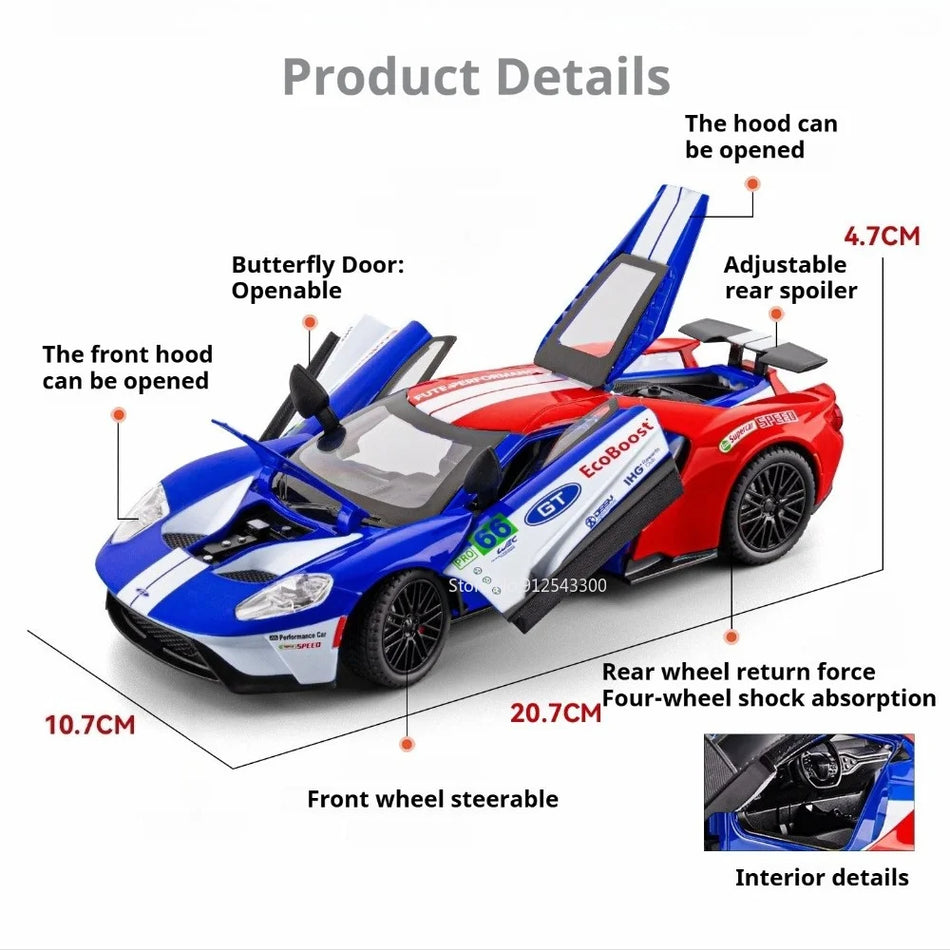 1:24 Merilo GT Super Avto Diecast Model z Vlečno Nastavljivo Repno Plavuti