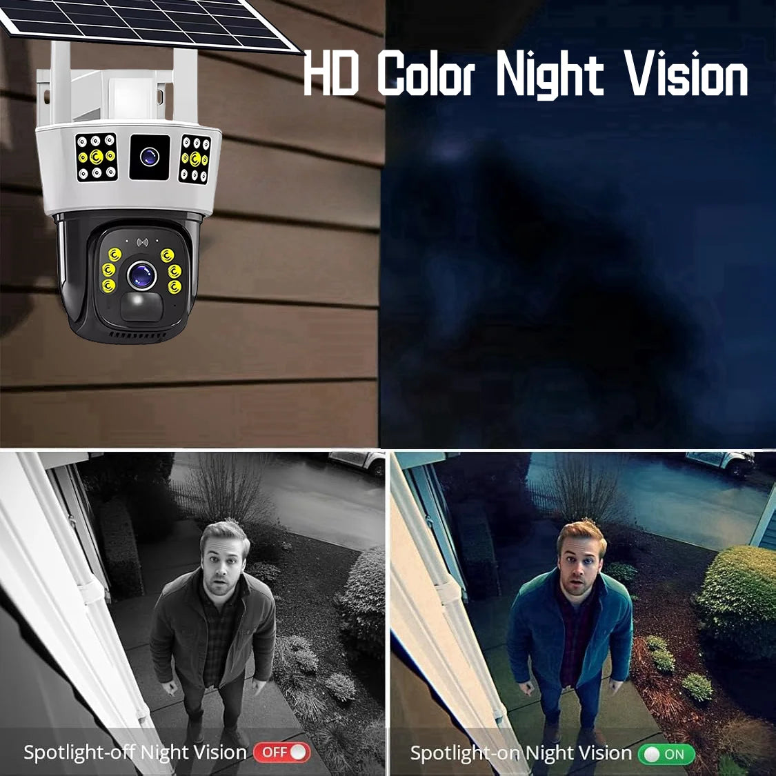 V380 Pro Outdoor Solar  Wifi Camera  with Night Vision CCTV PIR Human Detection Surveillance 12MP HD PTZ Home Security Monitor