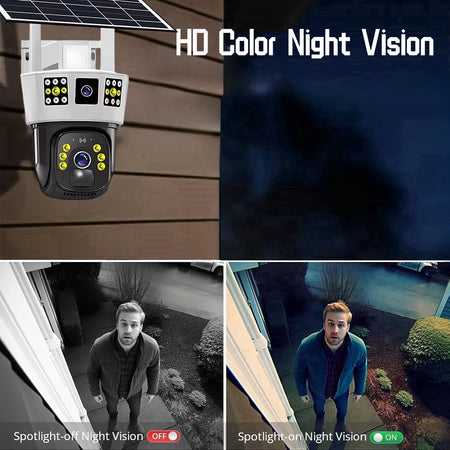 V380 Pro Outdoor Solar  Wifi Camera  with Night Vision CCTV PIR Human Detection Surveillance 12MP HD PTZ Home Security Monitor