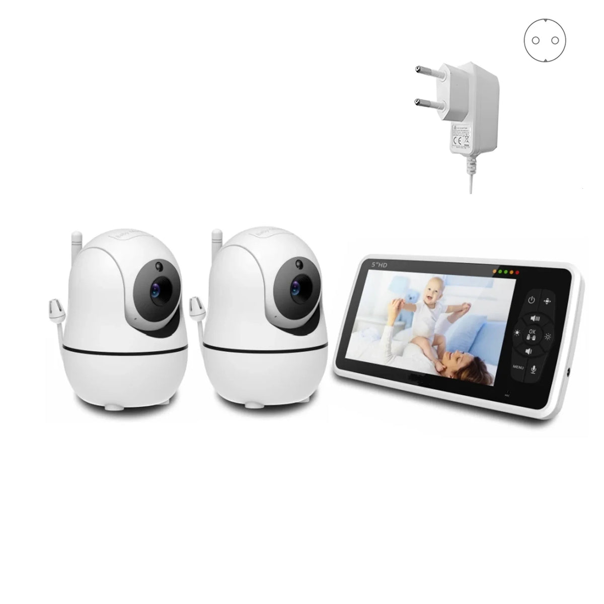 Babystar 5 Inch Video Baby Monitor &ndash; Dual Camera Night Vision with 4X Zoom EU Plug