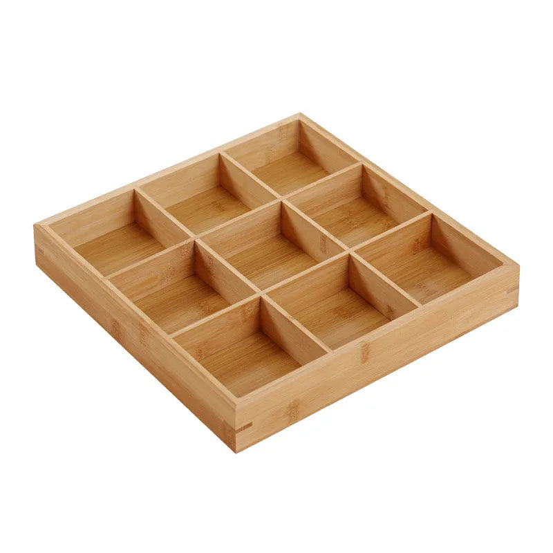 Divided Wooden Tray - Multi Compartment Design For Serving Nine-square grid