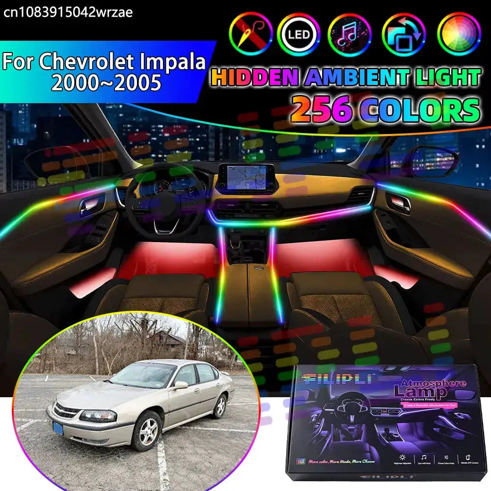 For Chevrolet Impala 2000~2005 MK8 8th 2001 RGB Car Interior Ambient Lights Strips Breathing Lighting Kit App Control LED strips by InterCyprus Trading Ltd