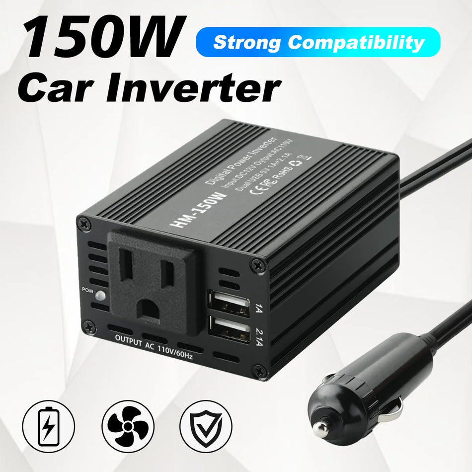 150W Pure Sine Wave Power Inverter With 110V US Socket And Dual Usb