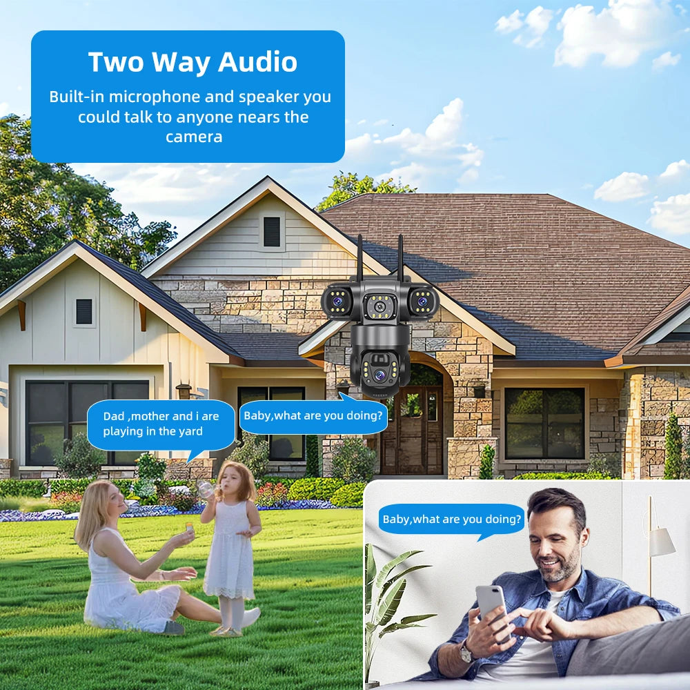 V380 Pro 15MP 6K 10X Zoom Triple Lens 4G Solar Outdoor Three Screen PIR Motion Detection Security CCTV Camera