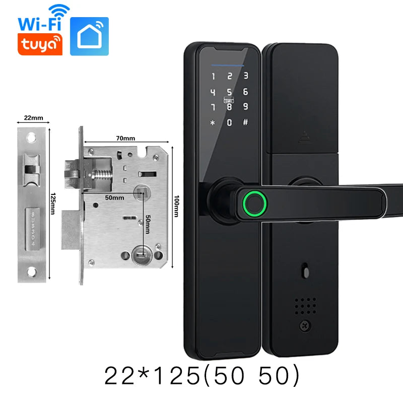 PHIPULO Tuya WiFi Smart Lock with Fingerprint and Remote Unlocking 22x125 5050 / Black