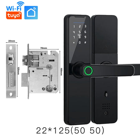 PHIPULO Tuya WiFi Smart Lock with Fingerprint and Remote Unlocking 22x125 5050 / Black