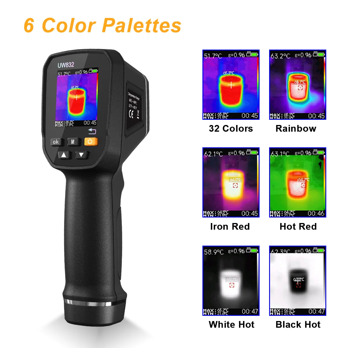 UWEI Infrared Thermal Imager Handheld Thermal Imaging Camera USB Rechargeable 8GB Card Color Display 0.01-1 Emissivity Carry Box