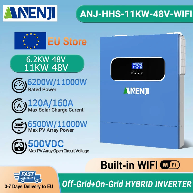 Hybrid Solar Inverter 11kW 48V With 2 MPPT Built In WiFi BMS Ready LiFePO4 Ready 220V Dual Output