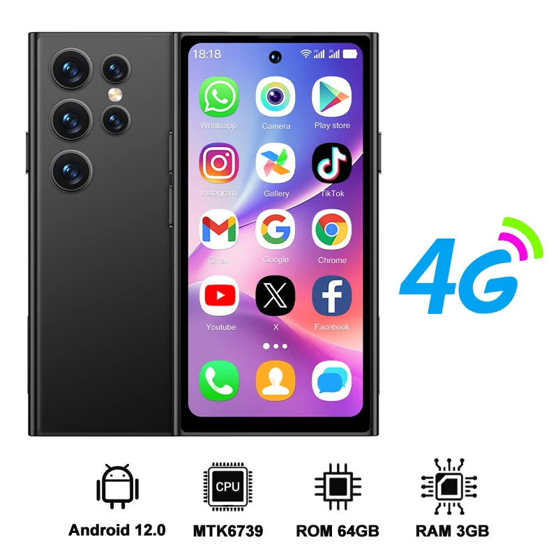 SERVO S27 MINI &ndash; Ultra Slim 4G Smartphone Pocket Friendly Black RAM3G ROM64G