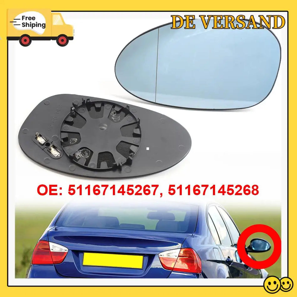 Sklo zrkadla pre BMW E90 3 Série 2005-2008 modré bočné dvere ABS konštrukcia s klipom