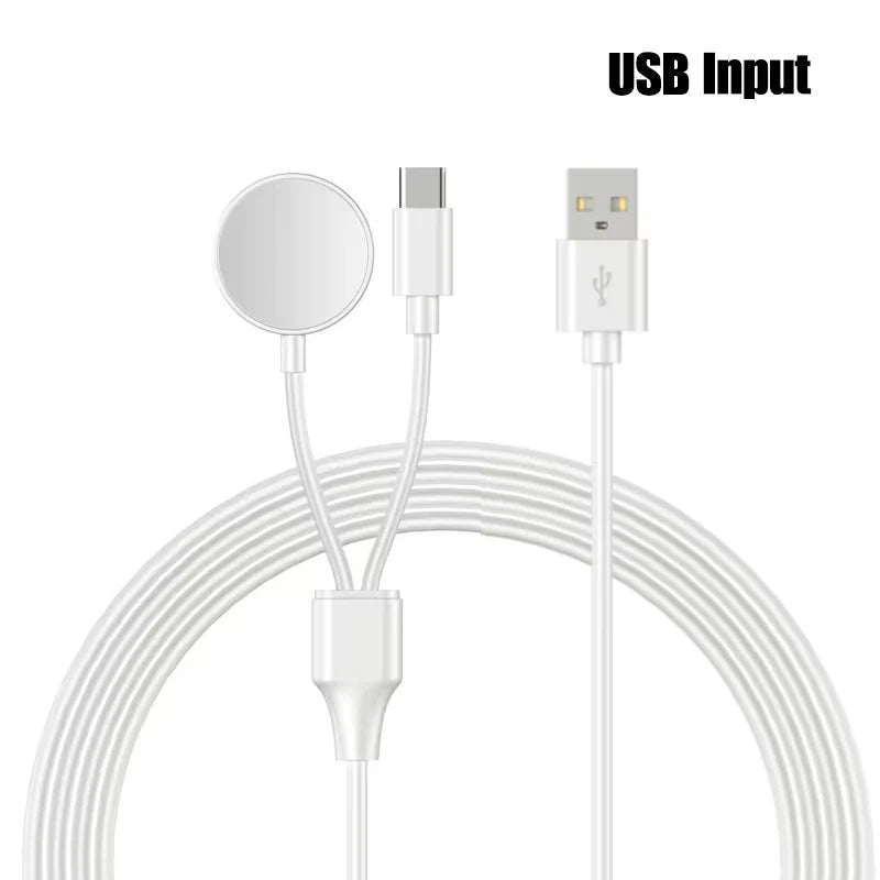 Magnetic Watch Charger 2-in-1 USB-C PD Cable &ndash; FastCharge USB A White