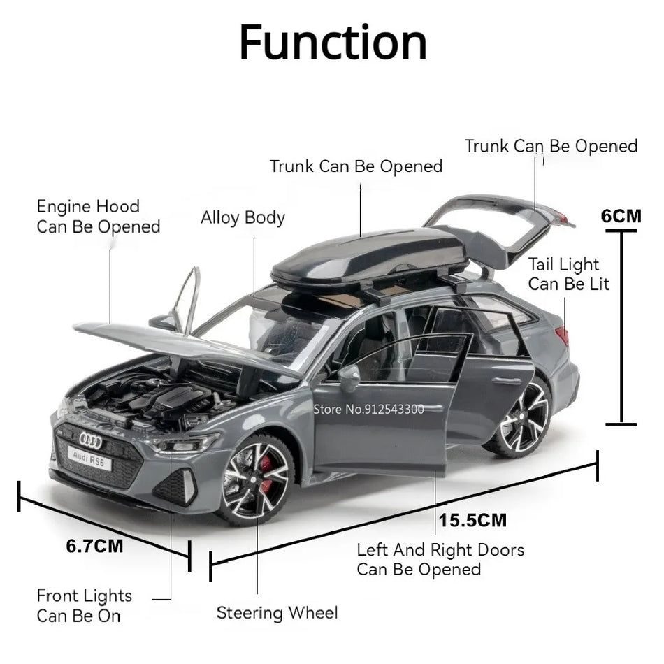 1/32 Diecast Car Model With Sound and Light, Doors Open, Front Wheel Steering