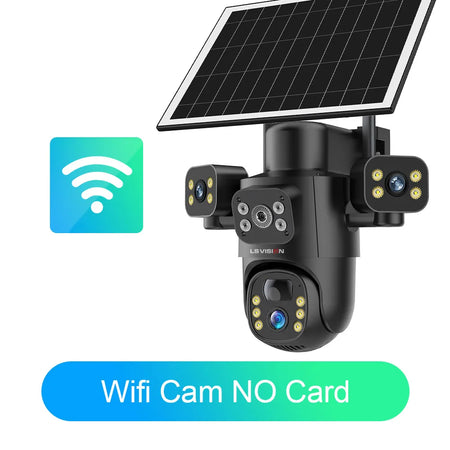 LS VISION 4G / WiFi Solar Camera 3Lenses Outdoor 15MP 4K Low Power Battery IP Camera PIR Night Vision V380 Pro CCTV Security WiFi 10XZoom No Card / CHINA