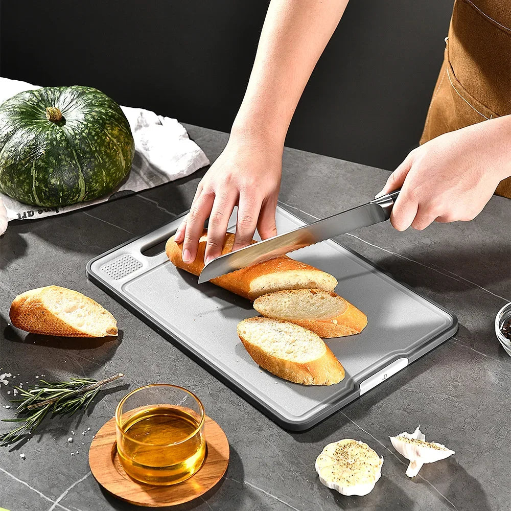 Foldable Double-Sided Thawing Cutting Board &ndash; Versatile 4-in-1 Design with Knife Sharpener and Garlic Grinder
