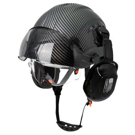 CE Construction Safety Helmet &ndash; Integrated Visor and Earmuffs for Maximum Protection carbon fiber black B