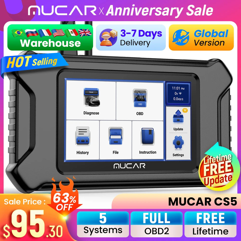 MUCAR CS5 OBD2 Scanner - Five System Diagnostics Included