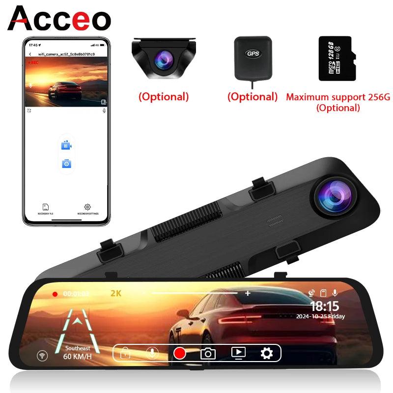 ACCEO 2.5K Dsahcam 12 Inch Touch Mirror - Built In WiFi