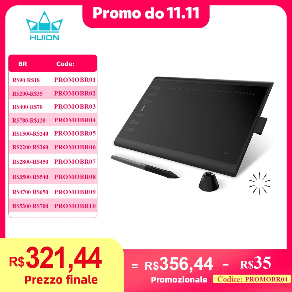 Huion H1060P Grafiktavla med Batterifri Stylus, 8192 Tryck, 12 Tangenter