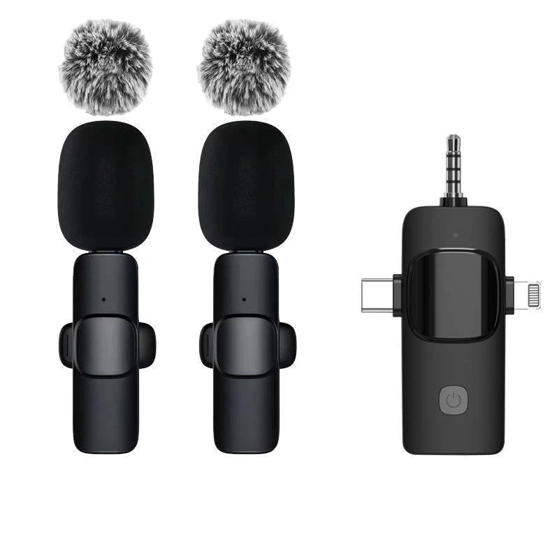 Basix Wireless Lavalier Microphone for iPhone16 - Mini, Replaceable, Windproof Audio Recording K13 Double