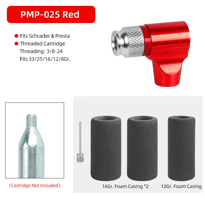 Bicycle CO2 Nozzle &ndash; Quick Inflation for Schrader and Presta Valves PMP025 Red T1Z / CHINA