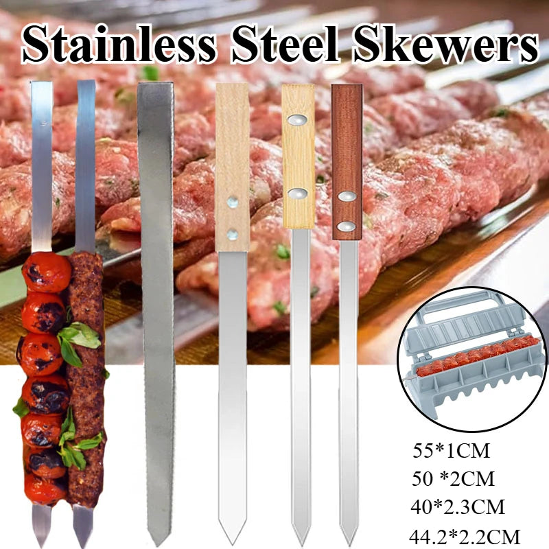 Premium Stainless Steel BBQ Skewers - Perfect for Shish Kebab and Grilling