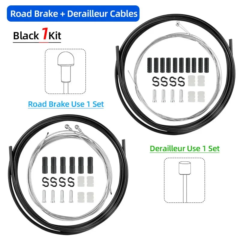 Deemount Brake Derailleur Cables Kit &ndash; Durable Carbon Steel Construction Road D1D04-C2C05 BK / CHINA