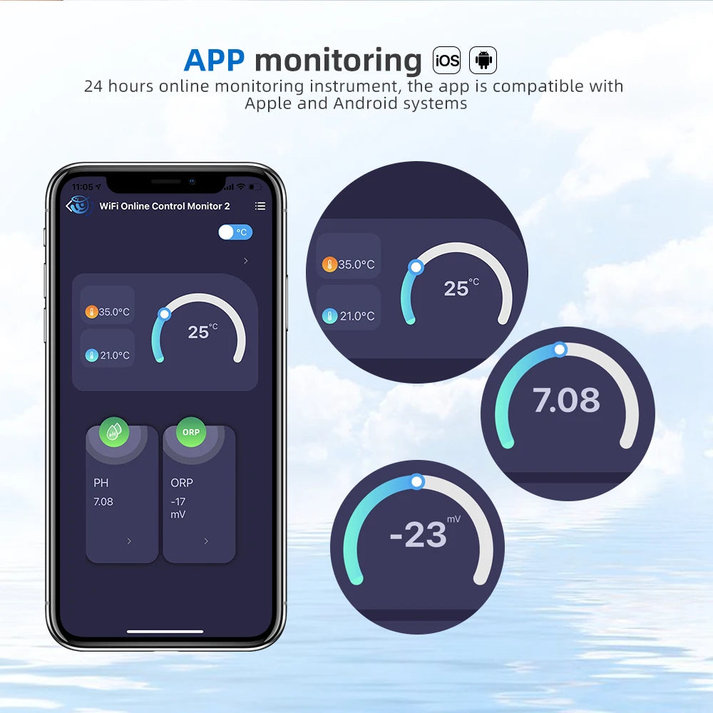 3 In1 WiFi PH ORP Temp Meter Water Tester - App Control