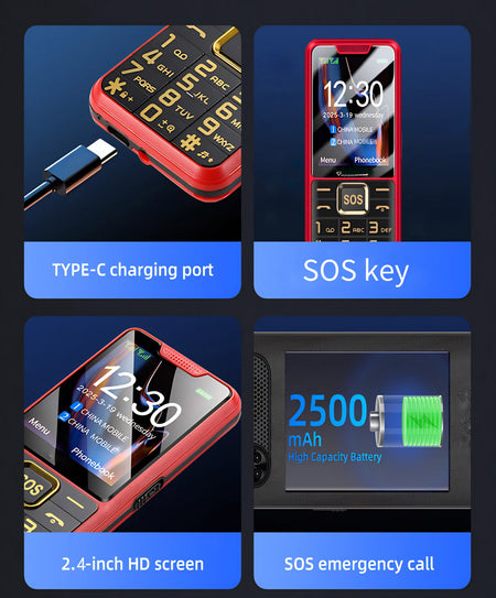 GSM 2G Unlocked Elderly Push Button Phone &ndash; Dual SIM SOS Key