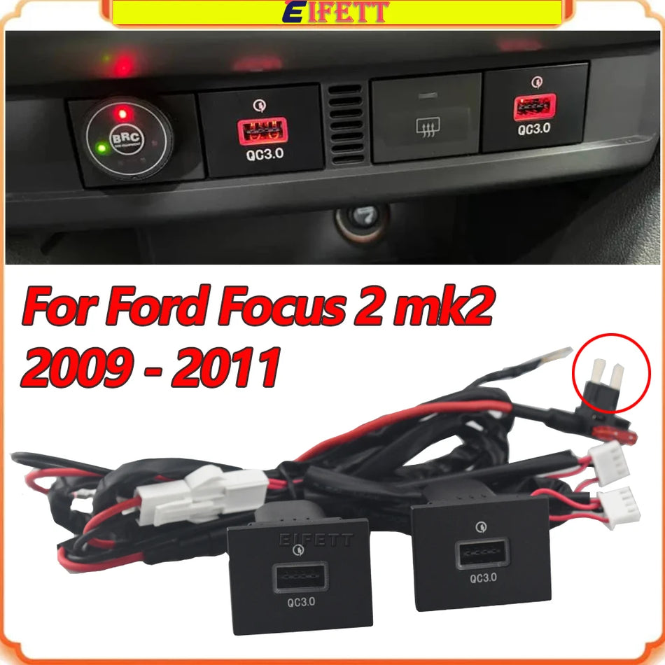 Chargeur de voiture à double USB Quick Charge QC3.0 pour Ford Focus Mk2 avec fusible