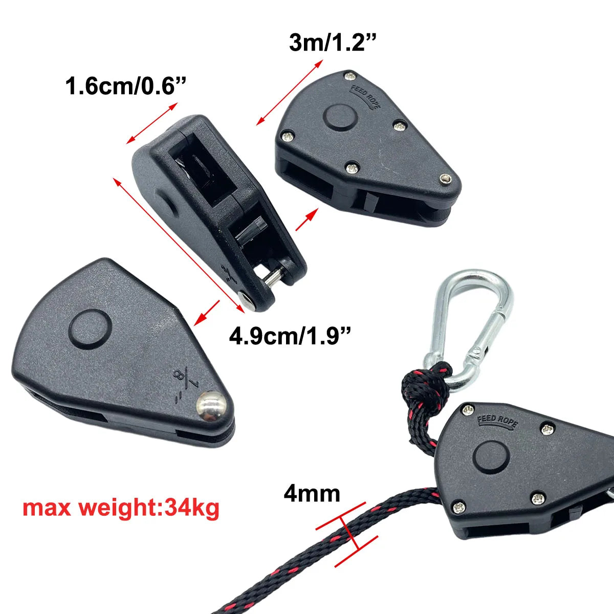 4mm Outdoor Tent Tie Down Rope with Pulley Tightener - 2pc Set