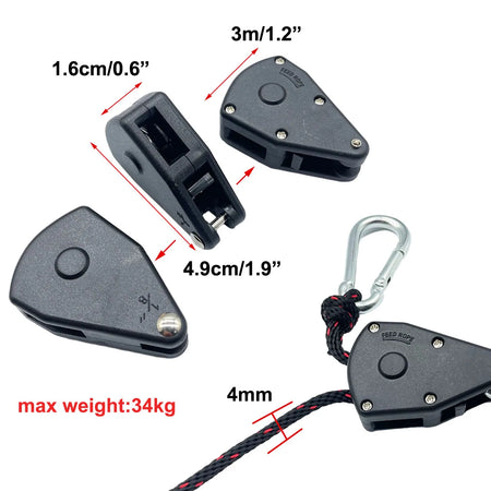 4mm Outdoor Tent Tie Down Rope with Pulley Tightener - 2pc Set