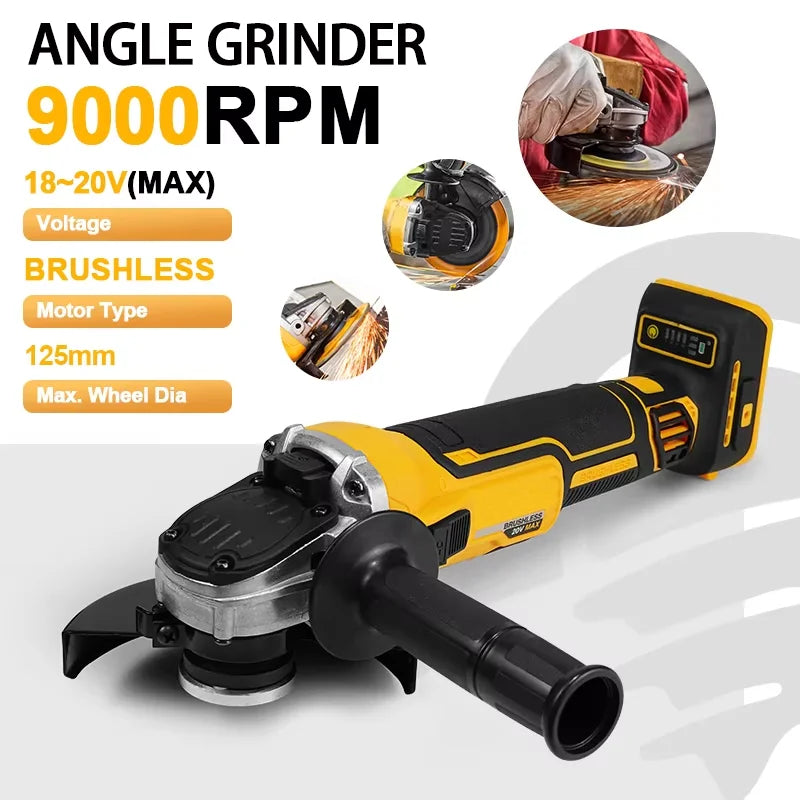 125MM Brushless Cordless Angle Grinder - 9000RPM Power