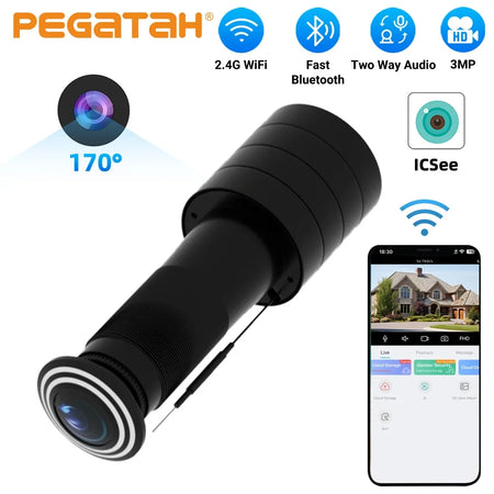 PEGATAH 3MP WiFi Peephole Camera &ndash; 170 Degree Wide Angle